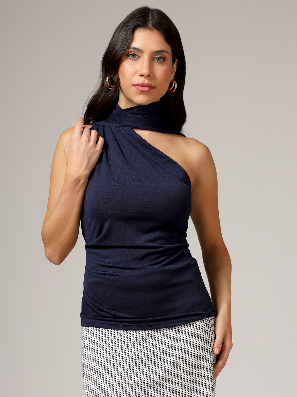 One shoulder scarf top