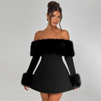 Black fur dress