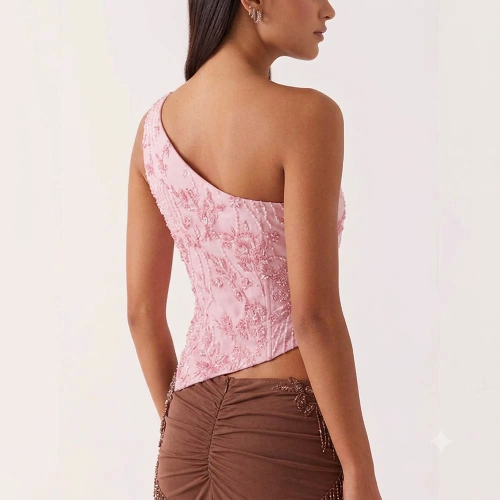 Beaded one shoulder top
