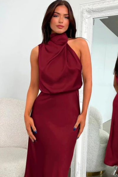 Burgundy satin midi dress