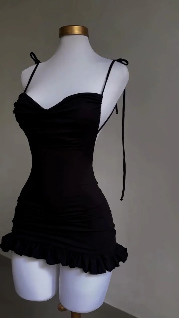 Black frill short Dress