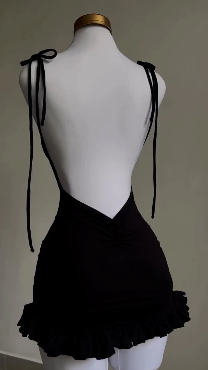 Black frill short Dress