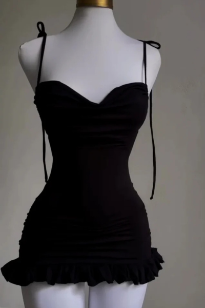 Black frill short Dress