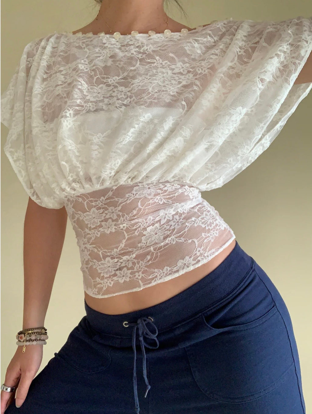 White lace multi way top