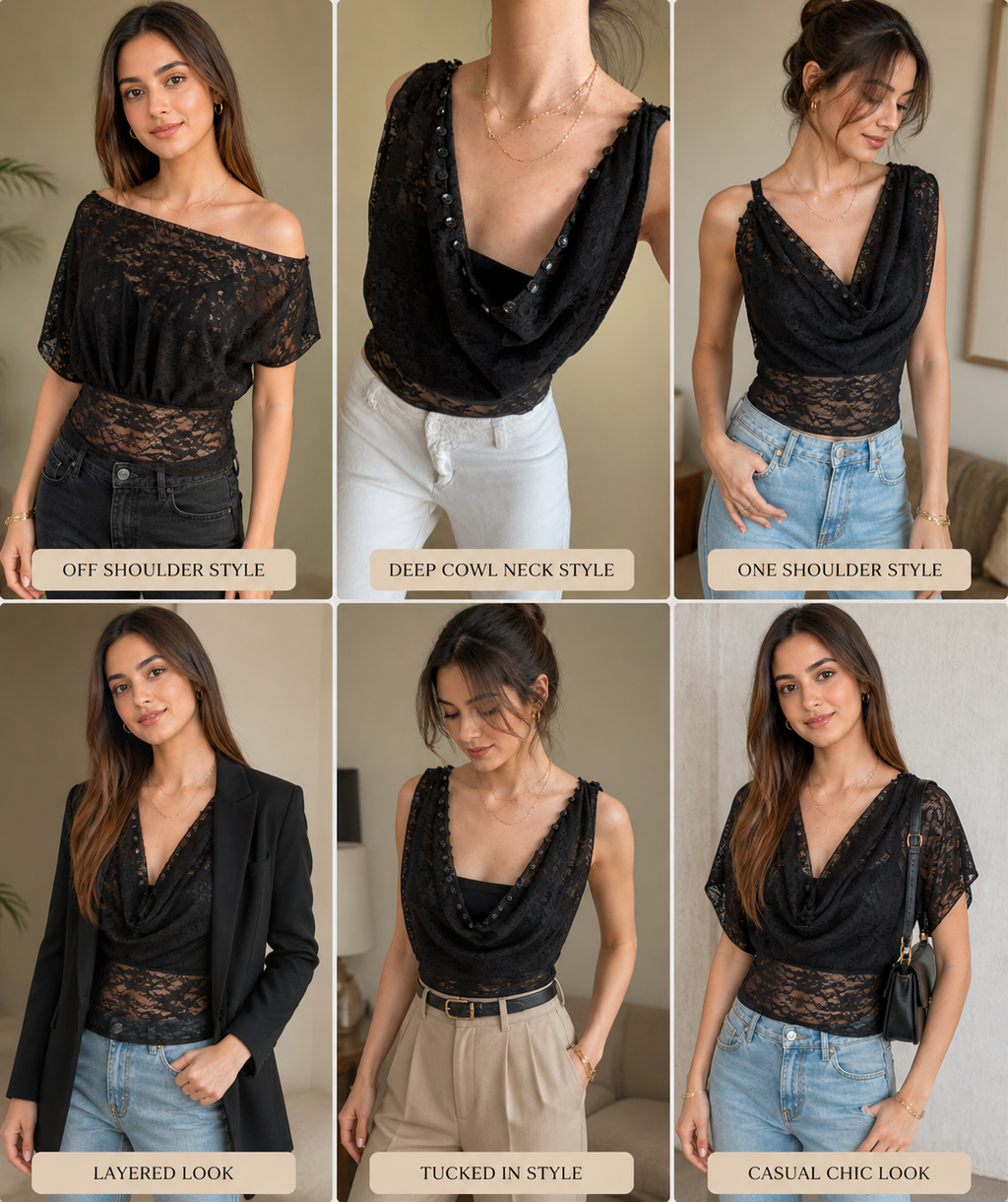 Black Lace Draped Top