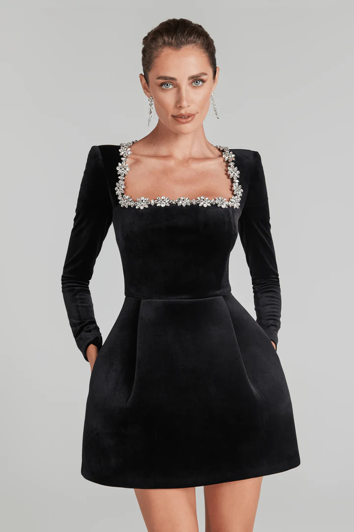 Black embroidered dress
