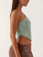 Beaded one shoulder top
