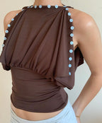 Brown button multi way top