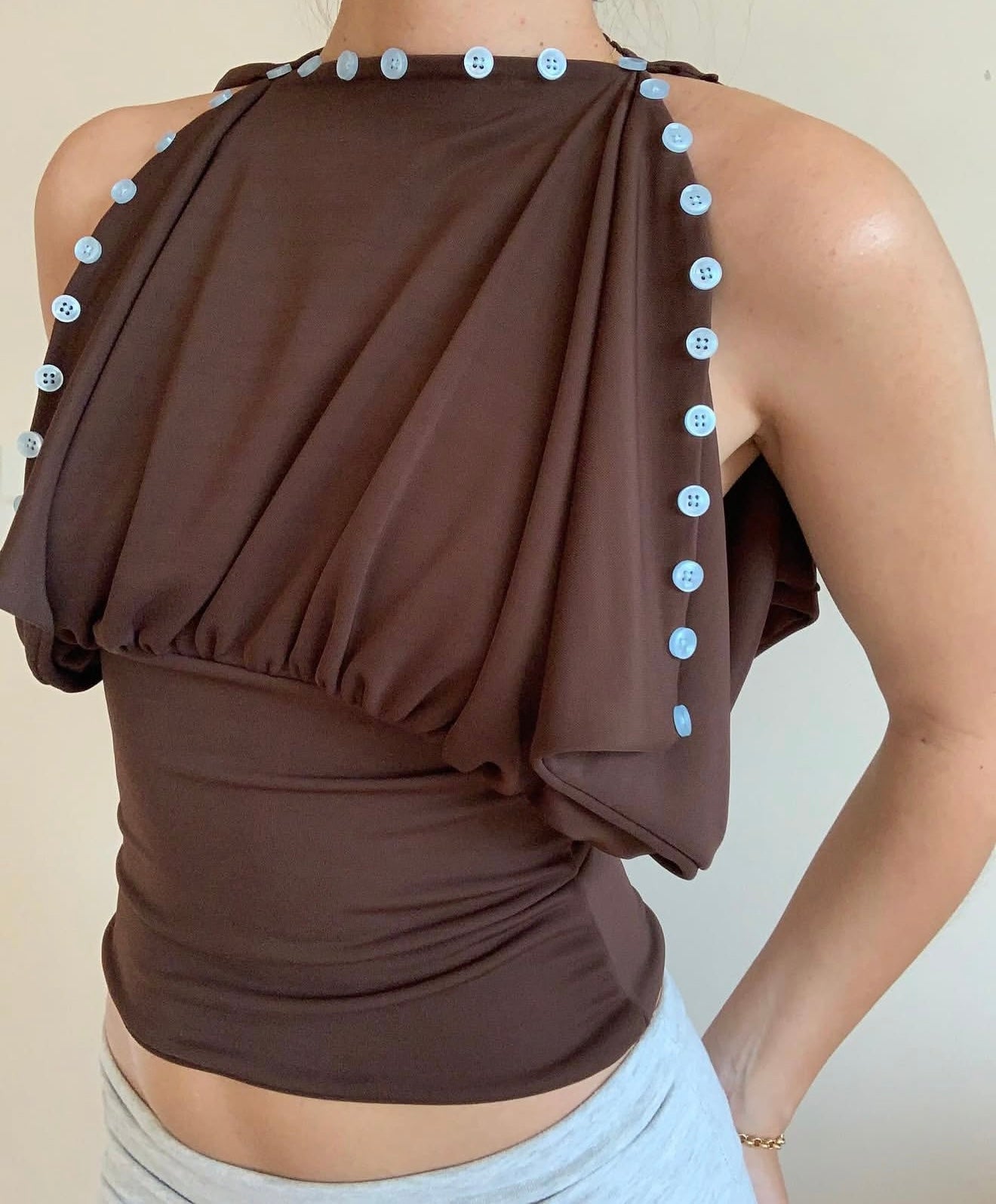 Brown button multi way top