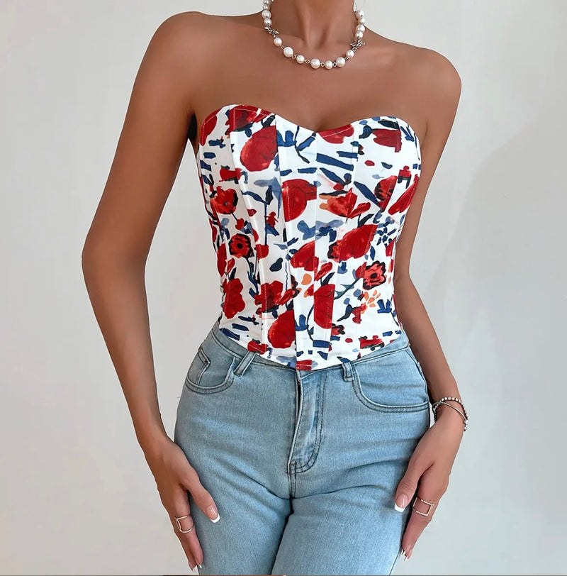 Floral printed corset