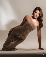 Beige diamond maxi dress