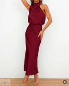 Burgundy satin midi dress
