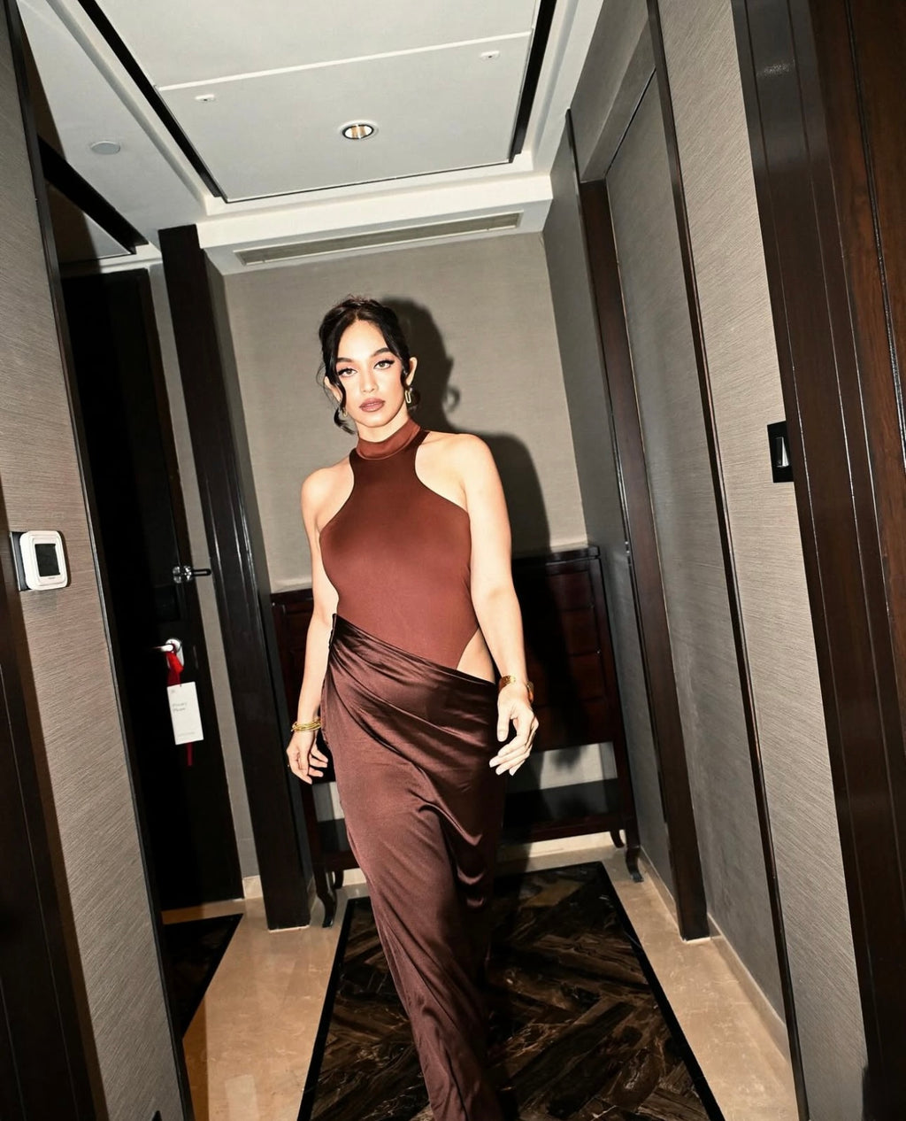Brown cutout dress