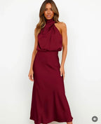 Burgundy satin midi dress