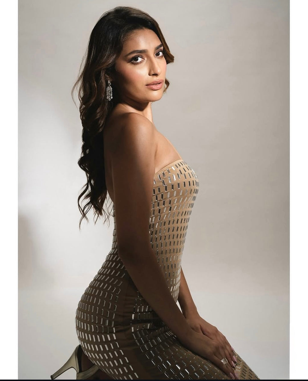 Beige diamond maxi dress