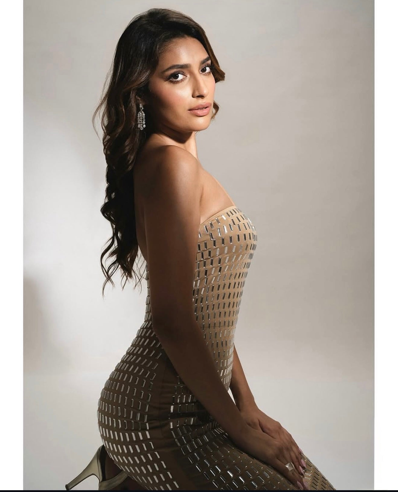 Beige diamond maxi dress