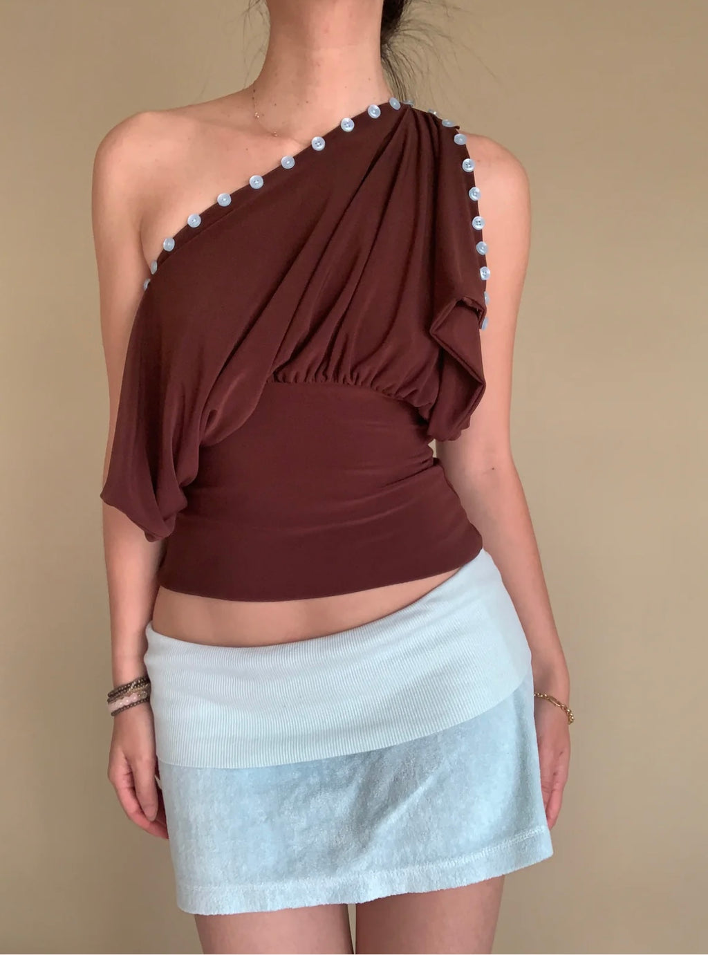 Brown button multi way top