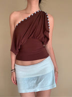 Brown button multi way top