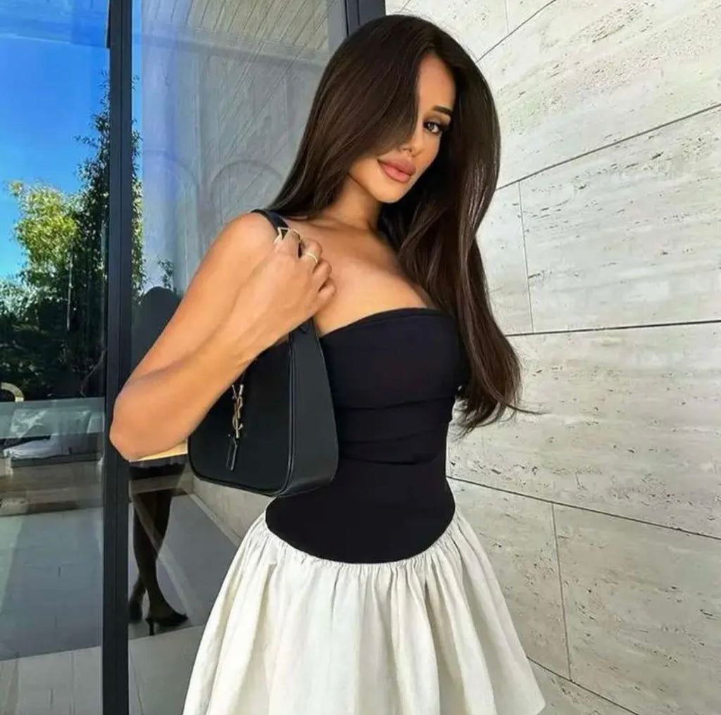 Monochrome colorblocked dress