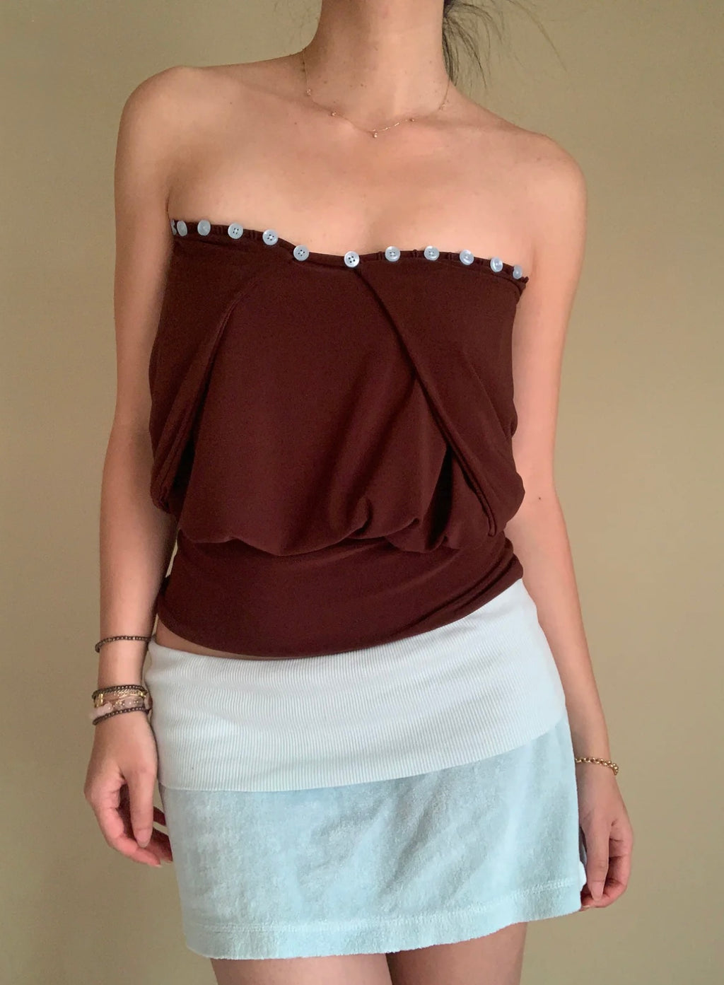 Brown button multi way top