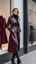 Burgundy leather overcoat