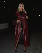 Burgundy leather overcoat