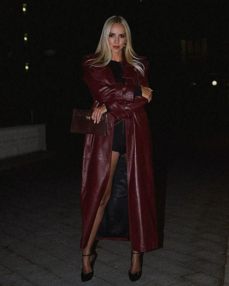 Burgundy leather overcoat