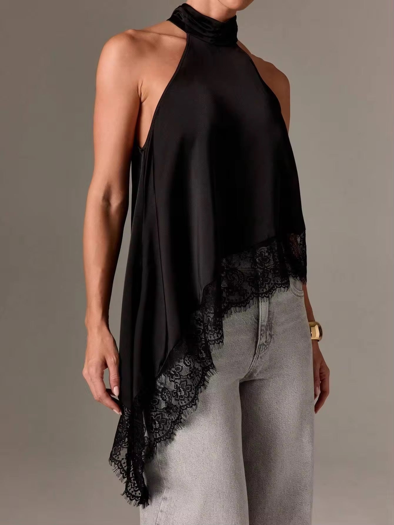 Asymmetrical lace top