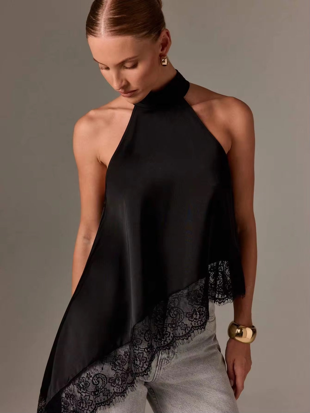 Asymmetrical lace top