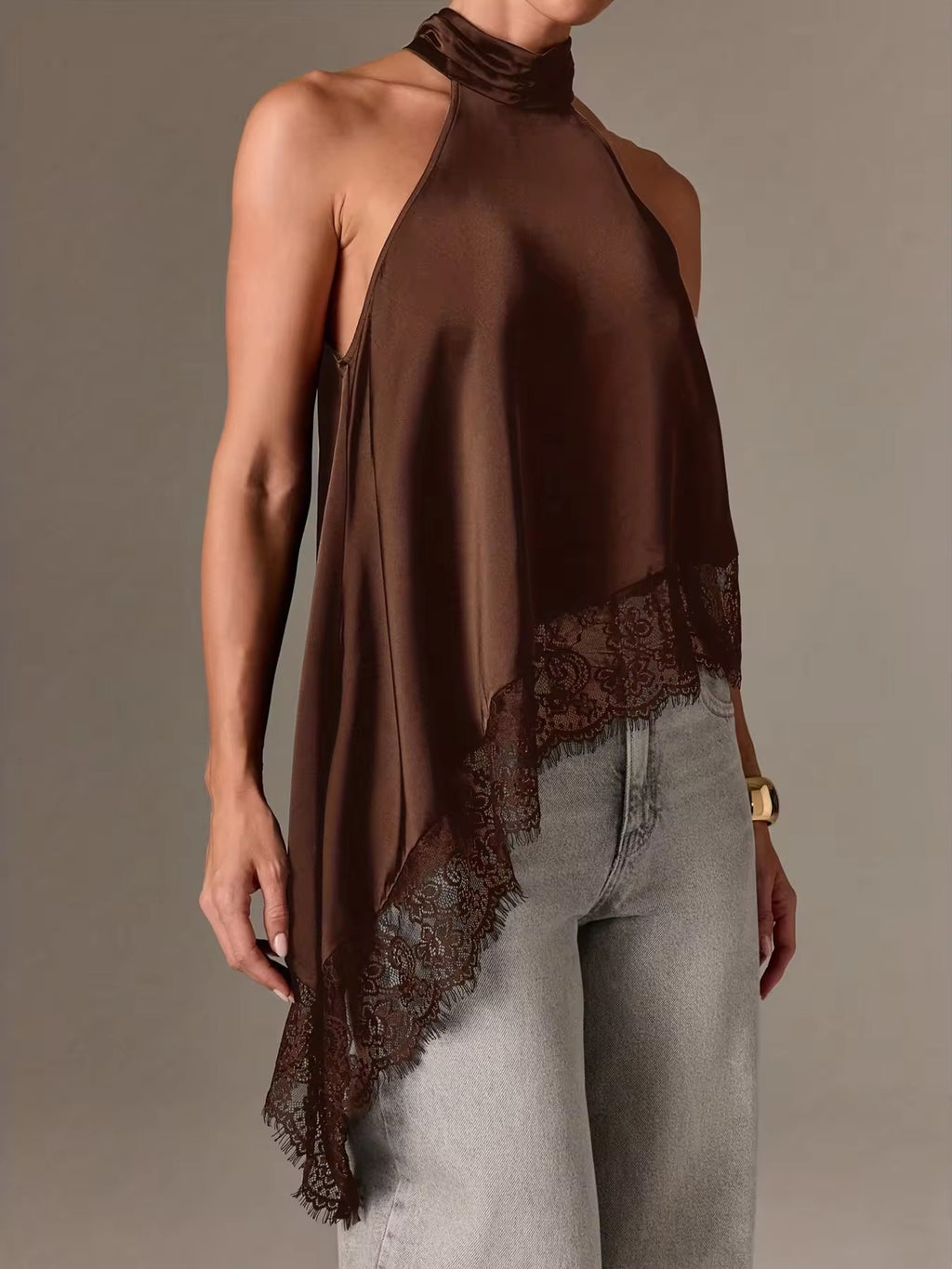 Asymmetrical lace top