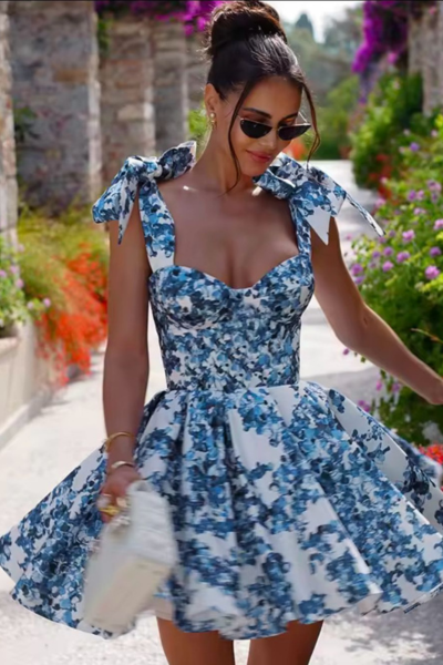 Diona blue floral short dress