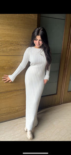 White woolen maxi dress