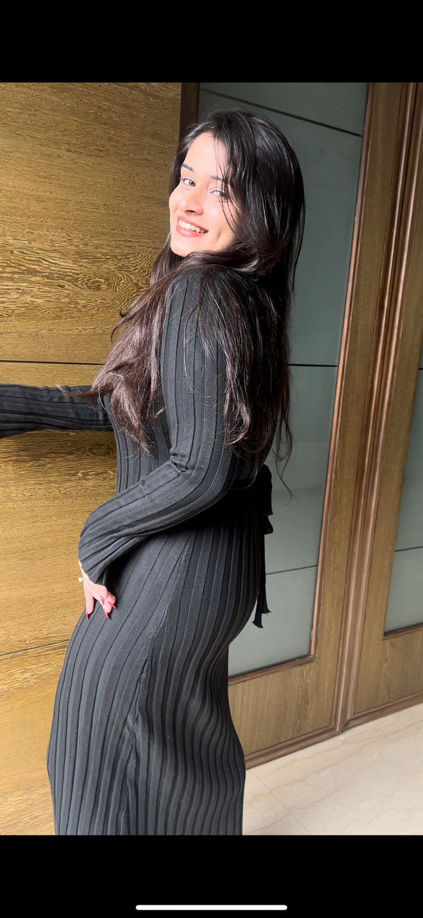 Black woollen maxi dress