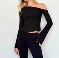 Black assymetrical top with long sleeves