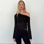 Black assymetrical top with long sleeves