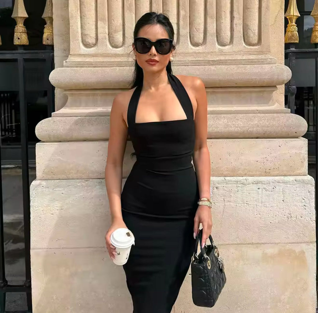 Black halter dress