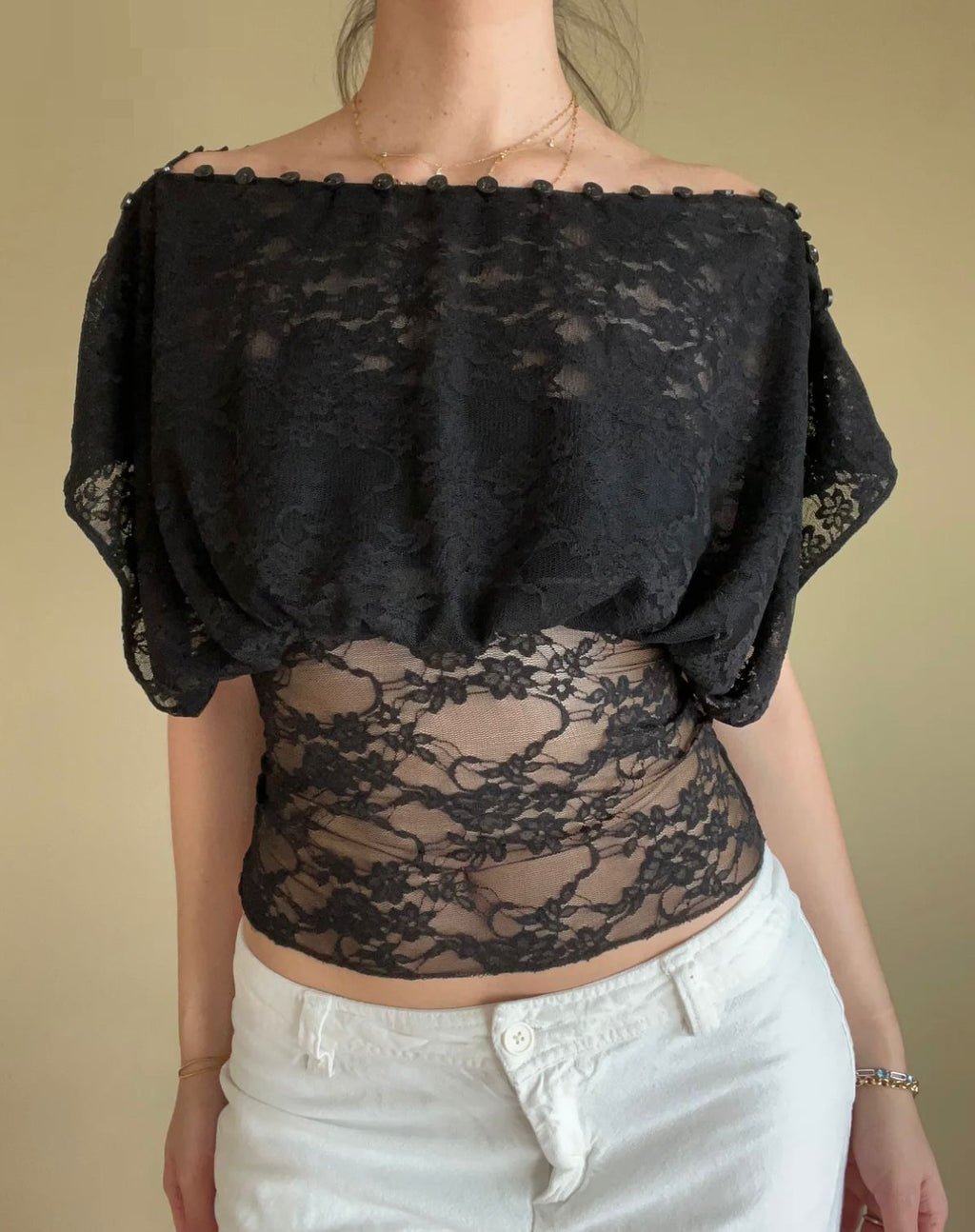 Black Lace Draped Top