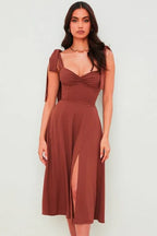 Brown midi dress with slit