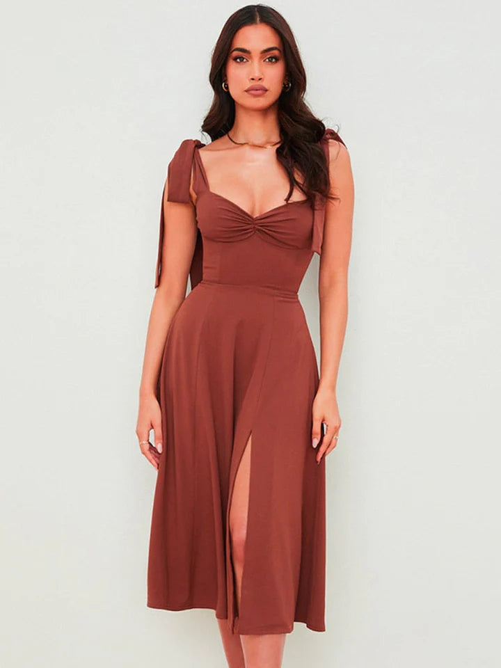 Brown midi dress with slit