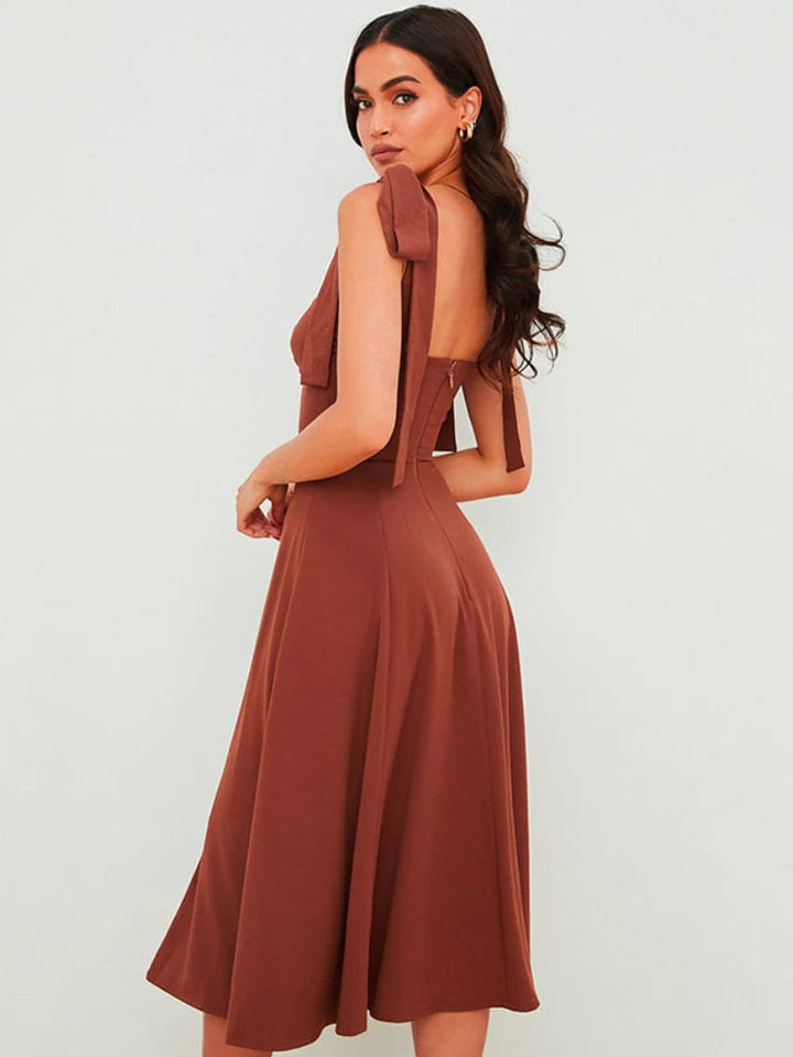 Brown midi dress with slit