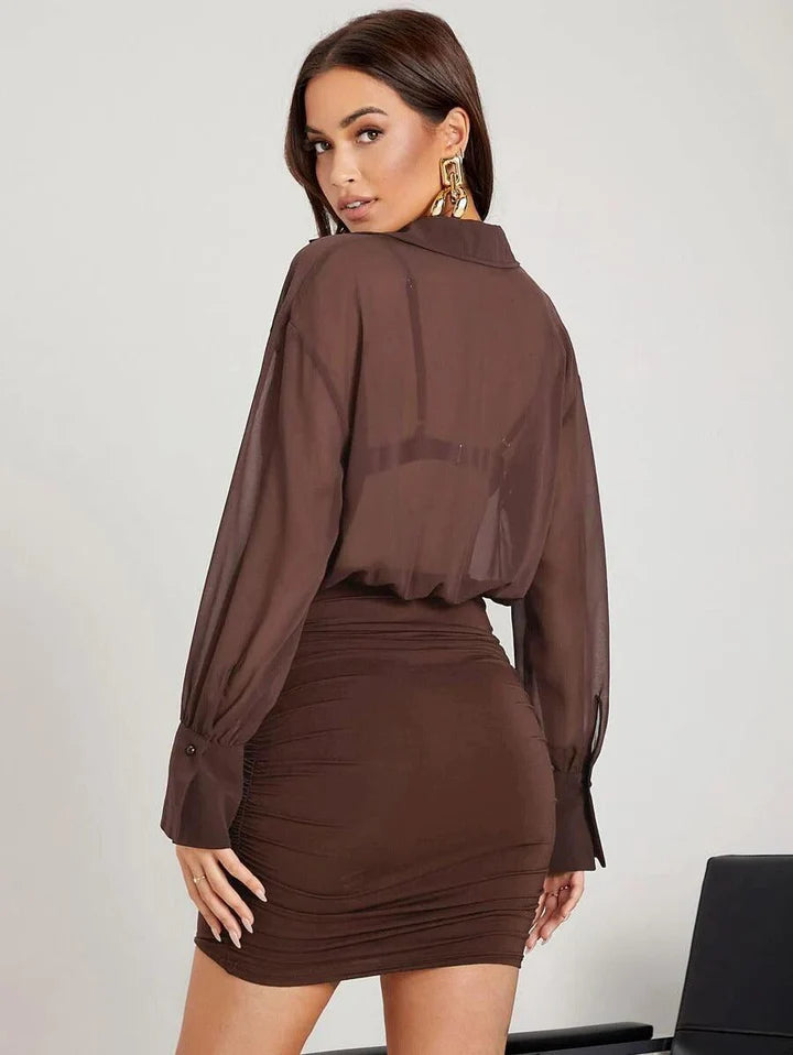 Coffee shirt dress with bralette