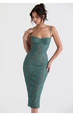 Emerald lace midi dress