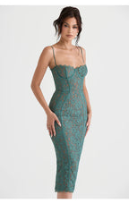 Emerald lace midi dress