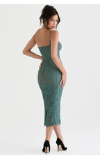Emerald lace midi dress