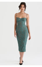 Emerald lace midi dress