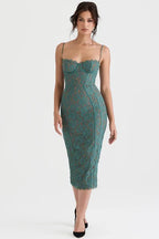 Emerald lace midi dress
