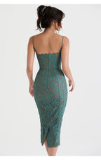 Emerald lace midi dress
