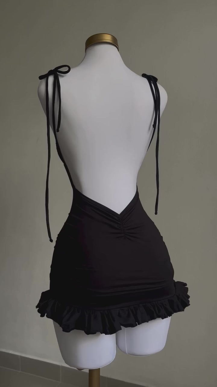 Black frill short Dress