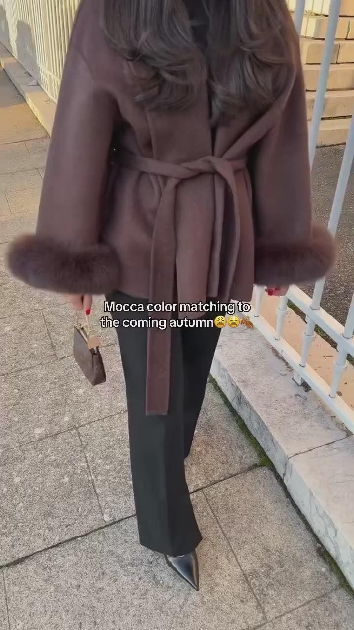 Fur tie up coat