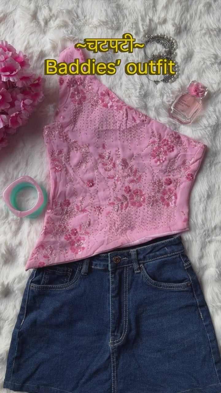 Beaded one shoulder top